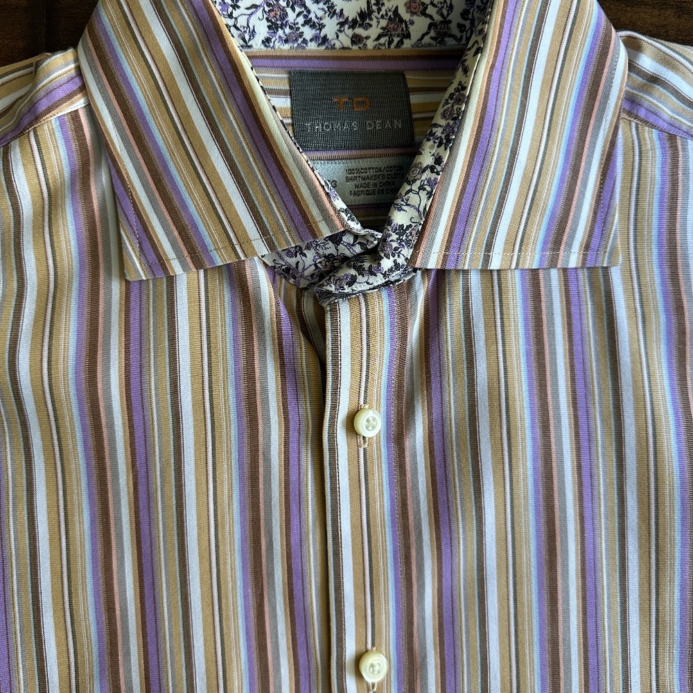 Thomas Dean Long Sleeve Button Down Striped Shirt Sz L